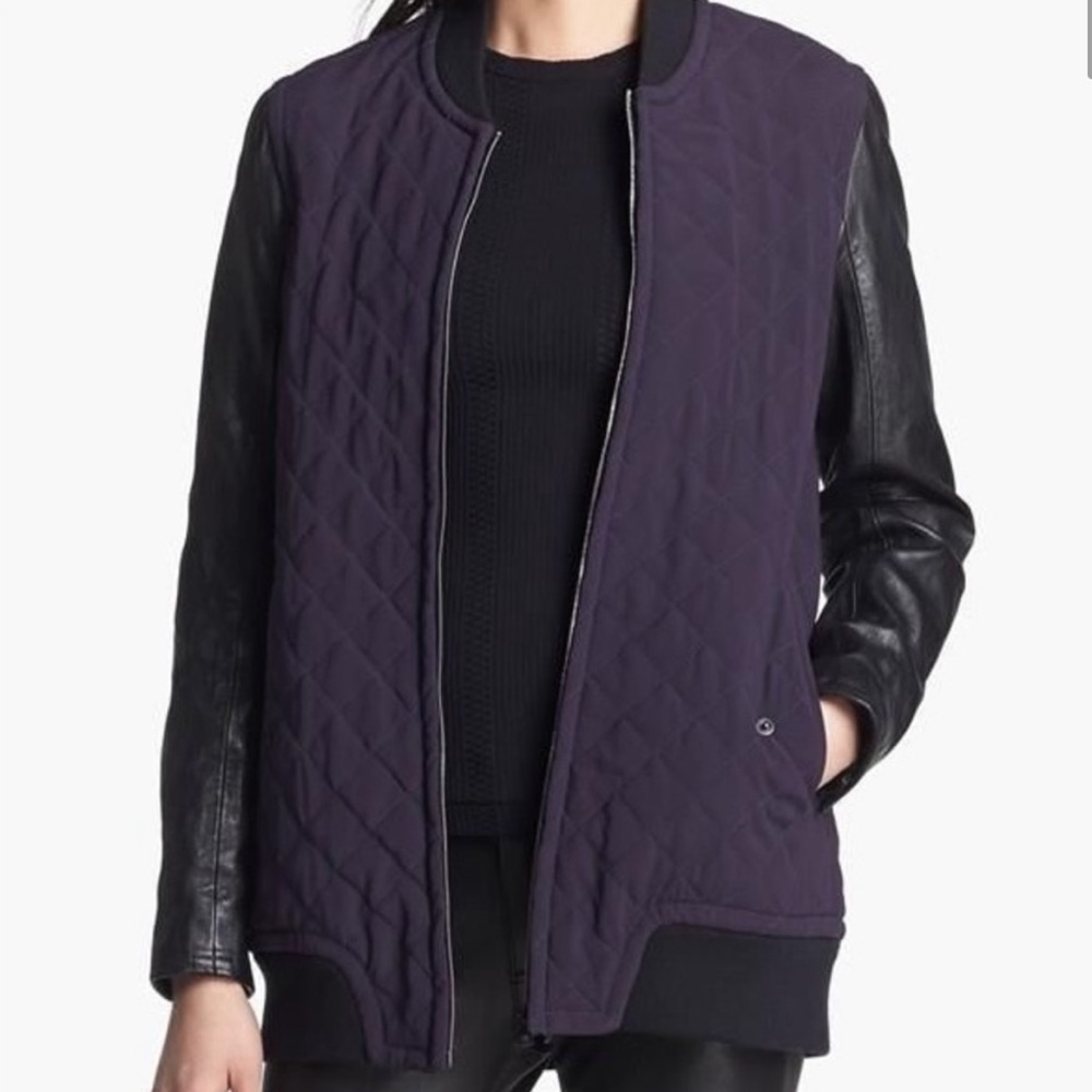 Rag & Bone Lamb Leather Pacific Zip Bomber Jacket Silk Quilted Purple Blue XS